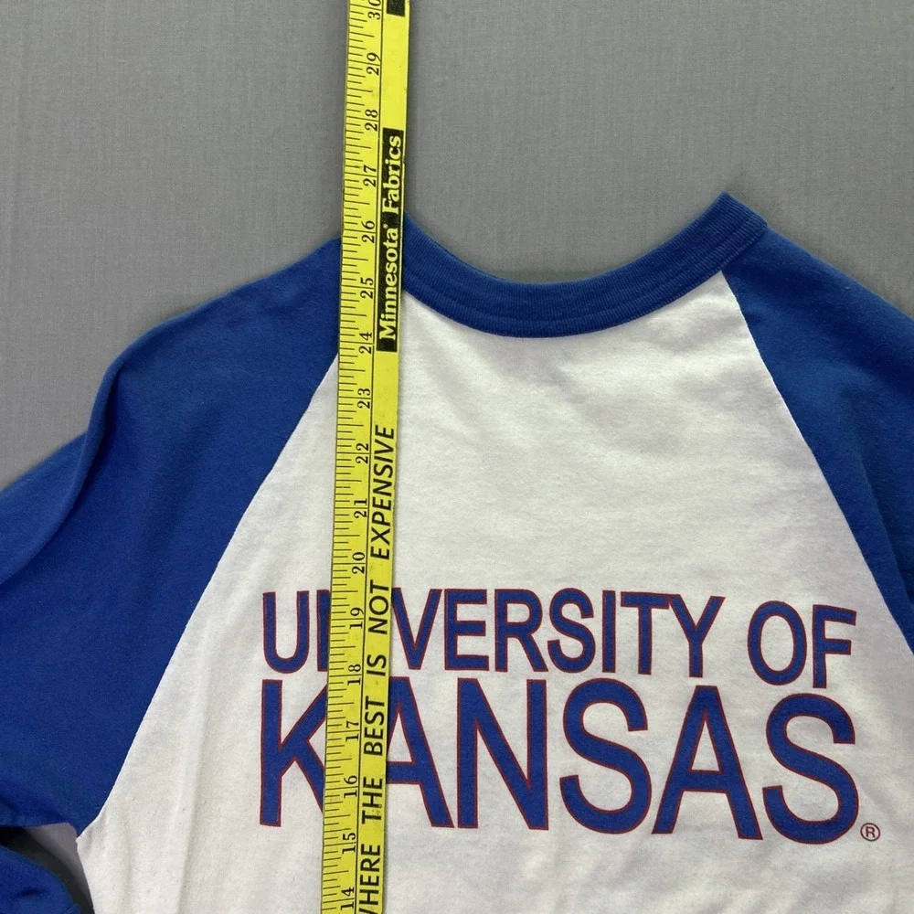 VTG University of Kansas Jayhawks Raglan Baseball Shirt Adult Small Blue White